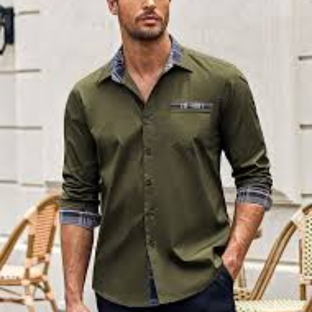 5 for $25 Coofandy Men's NWT Oxford Large with Plaid Accent Long Dress Shirt